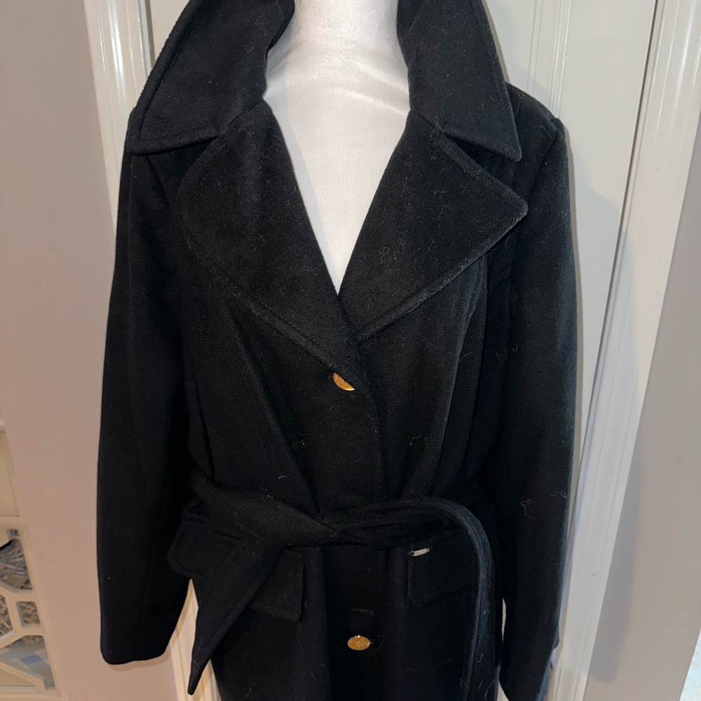 Michael Kors Black Wool Winter Coat with Gold Buttons